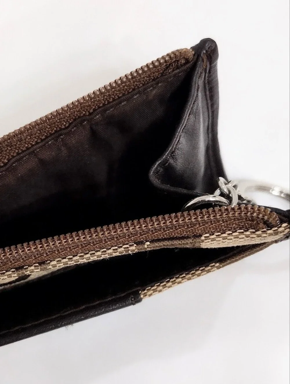 Coach Brown Signature Canvas & Dark Brown Leather Key Card Pouch